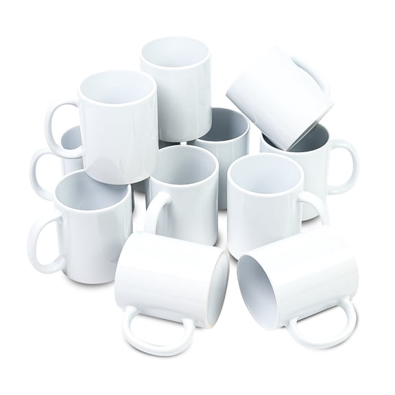 Sublimation Mugs 11 oz, Sublimation Blanks, Bulk Coffee Mugs, White Cups for Coffee,Latte, Soup, Milk, Hot Cocoa Set of 12