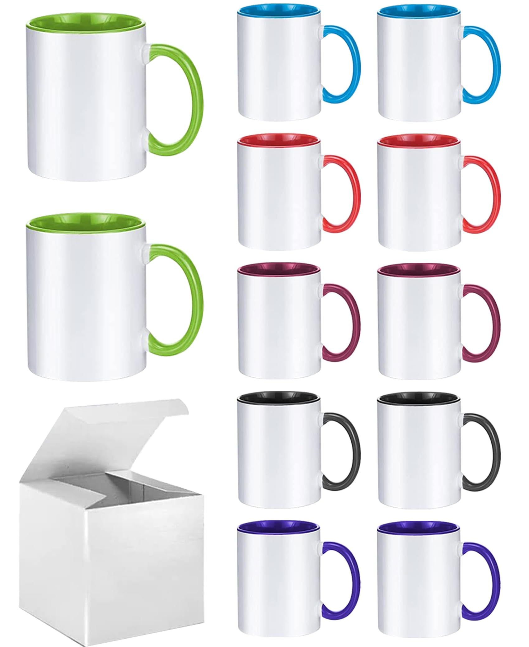 Assorted Color Ceramic Sublimation Mugs, 11 oz, Set of 12
