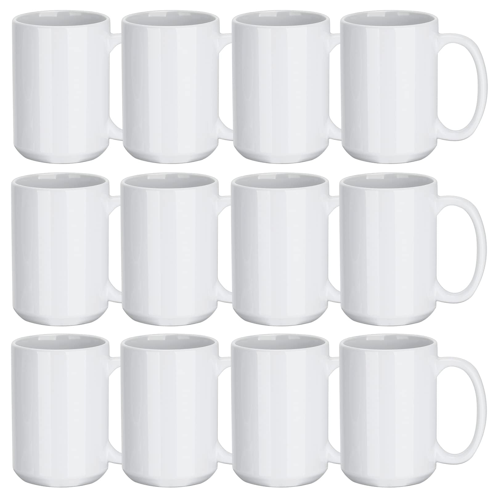 Sublimation Mugs 15 oz Set of 12 Bulk White Ceramic Coffee Mug Tazas Para Sublimacion Sublimation Ceramic-Coated Cups Sublimation Blank Mugs for Milk Latte Hot Cocoa and DIY Gifts