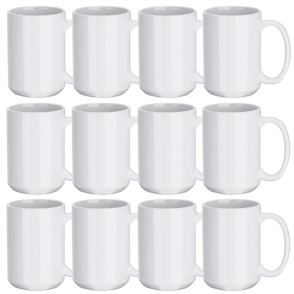 Sublimation Mugs 15 oz Set of 12 Bulk White Ceramic Coffee Mug Tazas Para Sublimacion Sublimation Ceramic-Coated Cups Sublimation Blank Mugs for Milk Latte Hot Cocoa and DIY Gifts