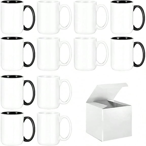 Sublimation Mugs 15 oz Set of 12 Bulk Coffee Mugs with Box Sublimation Blanks Tazas Para Sublimar Coffee Cups 6 White and 6 Black