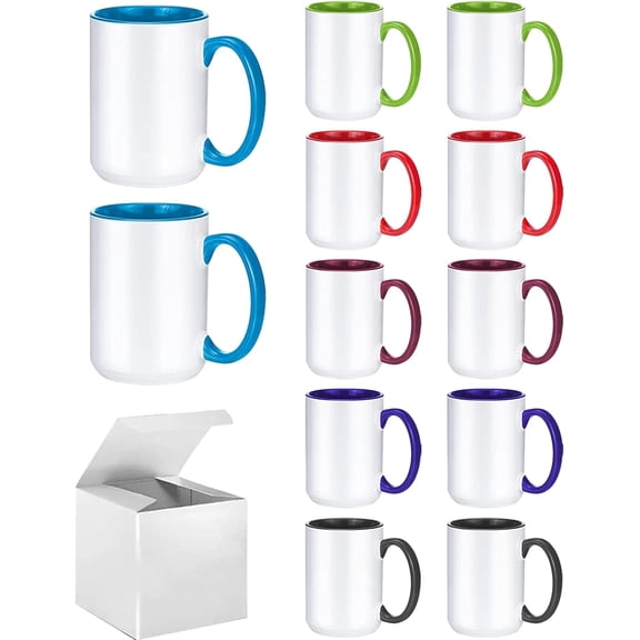 Sublimation Mugs 15oz 12 Pack 6 Assorted Colors
