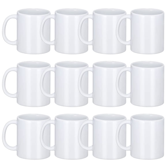 Sublimation Mugs, Premium Coffee Mugs Set of 12 White Ceramic Sublimation Cups 11 oz Christmas Coffee Mug for Soup Tea Milk Latte Hot Chocolate