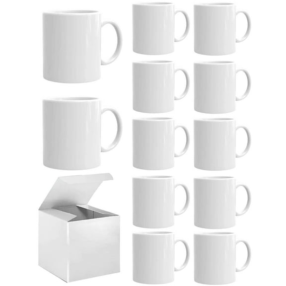 Sublimation Mugs, Sublimation White Coffee Mugs Tazas Para Sublimacion Blank 11 OZ With Box for for Coffee, Soup, Tea, Milk, Latte, Hot Cocoa Set of 12