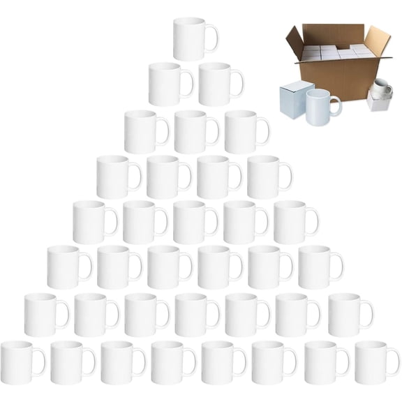 Sublimation Mugs, White Coffee Mugs 11oz Sublimation Coffee Cups AAA Coating Ceramic with Large Handle, Blanks White Mugs Set with Gift Boxes(Set of 36)