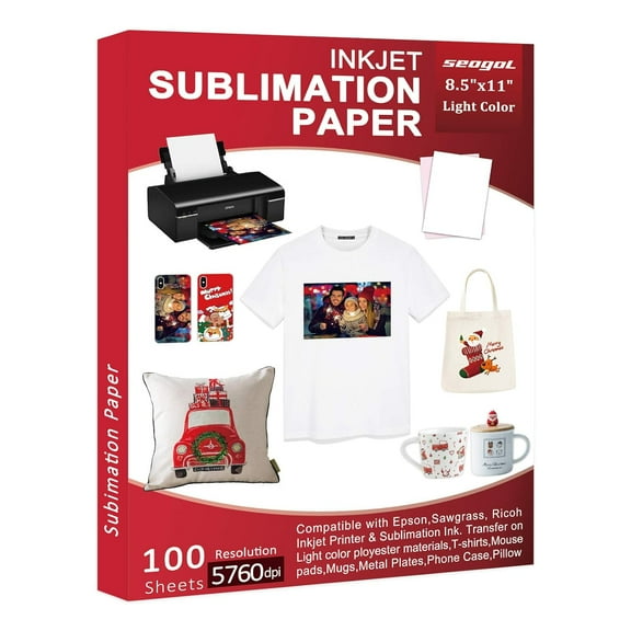 Sublimation Paper 100 Sheets 8.5 x 11 Inches, for Any Inkjet Printer with Sublimation Ink Epson, HP, Canon Sawgrass, Heat Transfer Sublimation for Mugs T-shirts Light Fabric