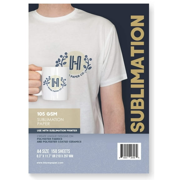 Hayes Paper Co. Sublimation Paper, 105 GSM, A4 Size 8.25 x 11.75", 150 Sheets, High Transfer Sublimation Transfer Paper for Heat Press