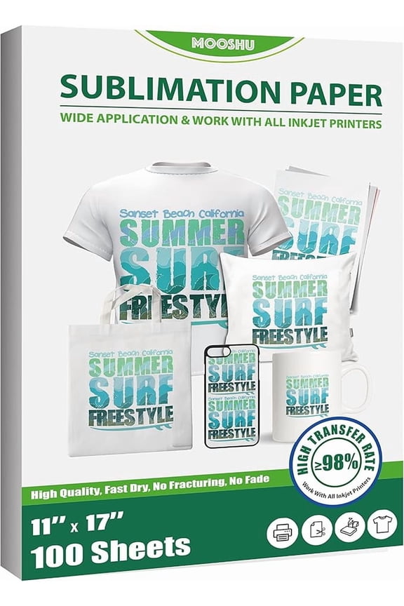 Sublimation Paper 11 x 17 Inch 100 Sheets for Inkjet Printers - All Purposes Sublimate on Mugs, Tumblers, T-shirts etc.