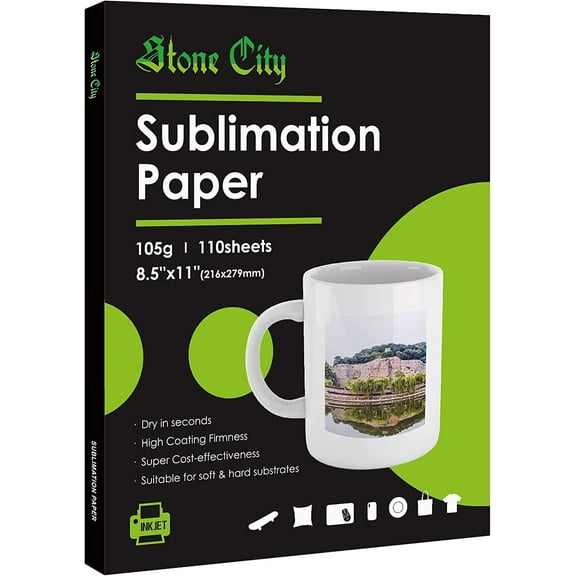 Stone City Sublimation Paper 8.5x11, 110 Count, 105gsm for Inkjet Sublimation Ink Printer Heat Transfer