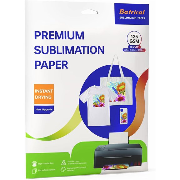 Sublimation Paper 30 Sheets Heat Transfer Paper 8.5x11 inch Compatible with Inkjet Sublimation Printer 125g