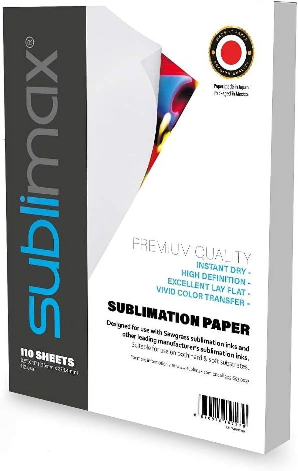 Sublimation Paper 8.5x14 (110 Sheets) DRY - NO SMUDGE - Compatible for use with Sawgrass SG500 & SG400 printer - Ideal for MUGS, and CHROMALUXE