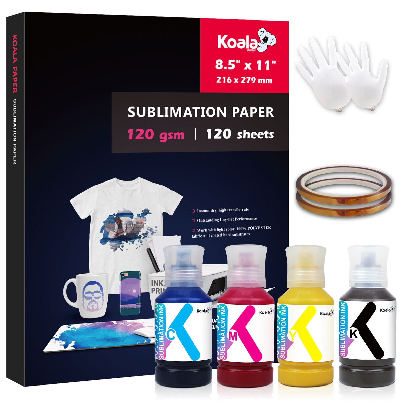 Sublimation Starter Bundle Kit Koala Sublimation Paper 8.5x11 120g 120 Sheets + 600ML Koala Sublimation Ink for Epson Surecolor F170 530 Ecotank ET2803 2800 2720 2760 Printers etc