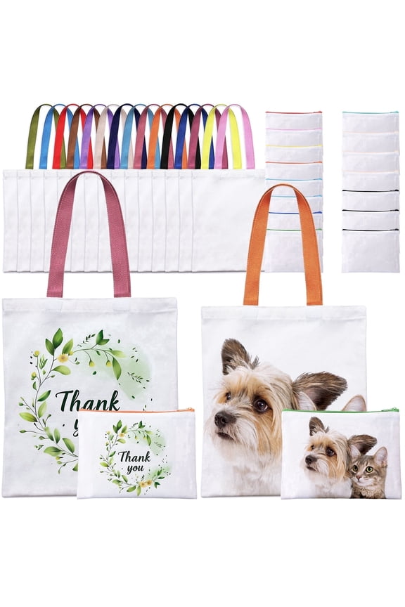 Sublimation Tote Bags Blanks 14x12 Inch Polyester Canvas Tote for DIY Crafting Heat Transfer Bag for Gift