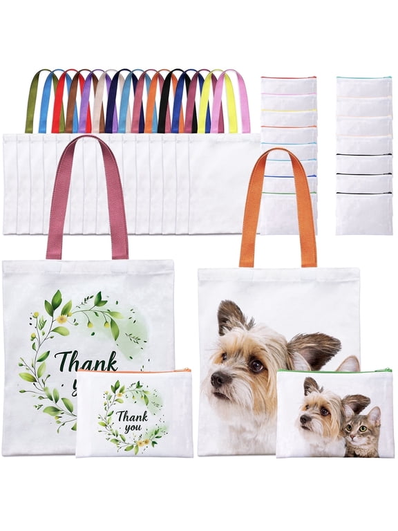 Sublimation Tote Bags Blanks 14x12" Polyester Canvas Tote for DIY Crafting Heat Transfer Bag for Gift, Multicolor, 30-Piece