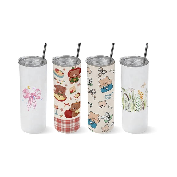 Sublimation Tumblers 4 Pack 20 oz Skinny Straight Stainless Steel Insulated Cups with Lids Straws DIY Personalized Customization