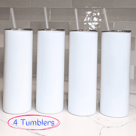 Sublimation Tumblers Blanks 20 oz with Plastic Straw, Heat Press Tumblers, Skinny Tapered Drinkware, Gift for Makers, 4 pcs