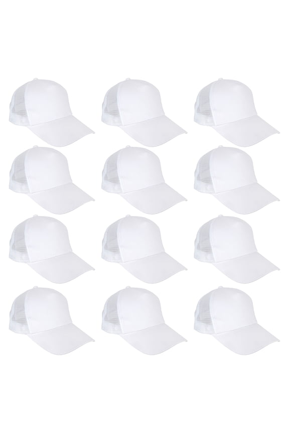 Sublimation White Trucker Hat by Make Market  Adult Size - Customizable Polyester Front - Ideal for Team & Logo Printing - 12 Pack