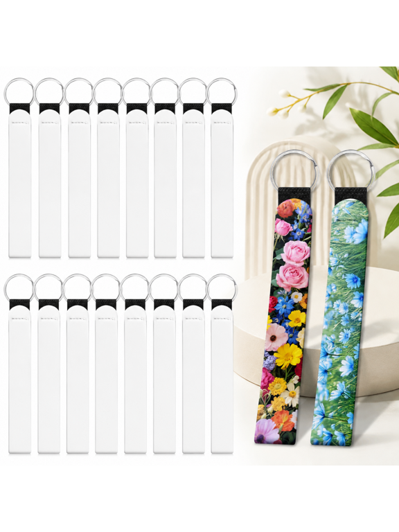 Sublimation Wristlet Keychain Blanks, 20-Piece Black Nylon and White Neoprene Set for DIY Projects