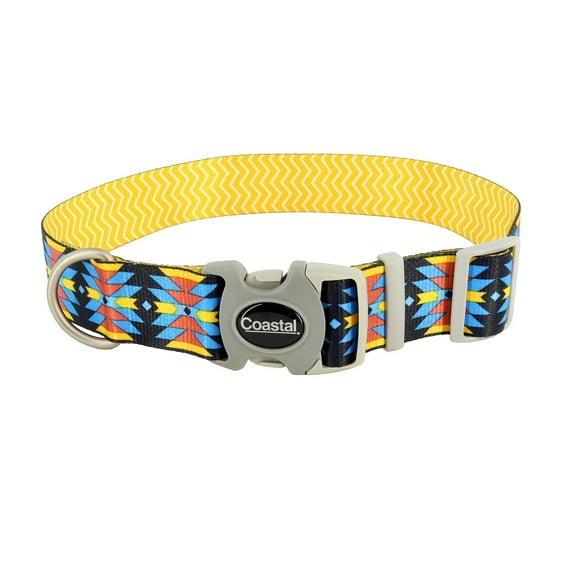 Sublime Adjustable Dog Collar, Aztec Yellow Chevron, Medium - 1" x 12"-18"
