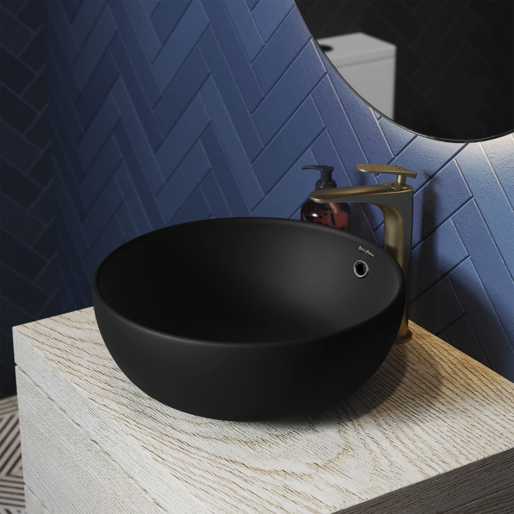 Matte Black Ceramic Round Above-Counter Vessel Sink