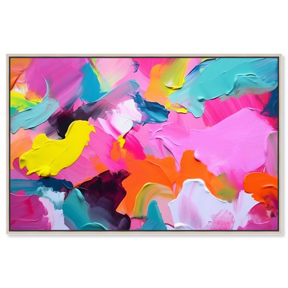 Sublime Fusion Layers I Canvas Maximalist Abstract by Art Remedy, Silver Frame, 36" x 24"