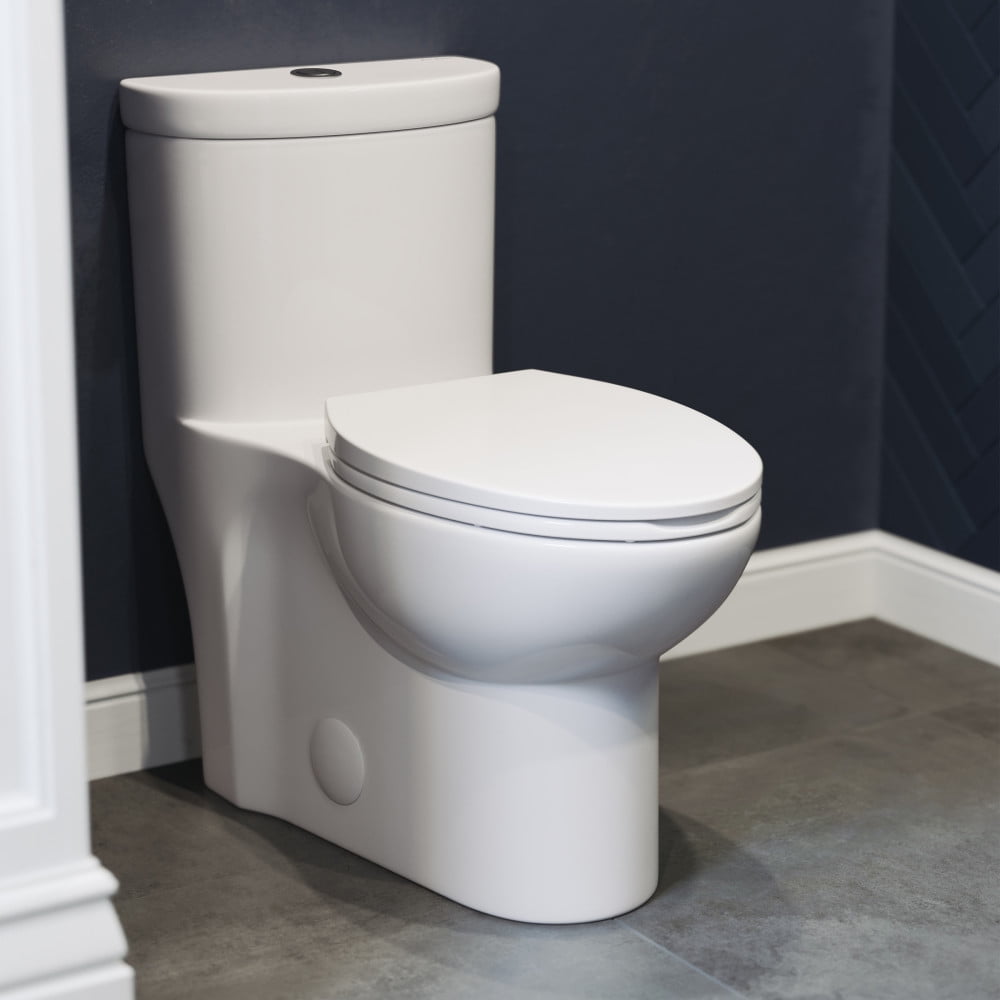 Glossy White Elongated Dual Flush One-Piece Toilet