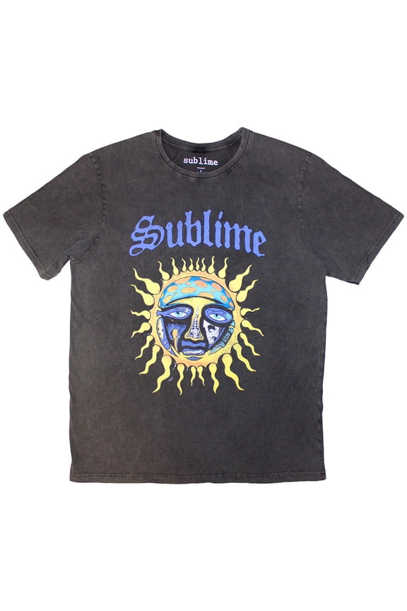 Sublime Unisex Stone Wash T-Shirt Sun Logo (Charcoal Grey) (Large)
