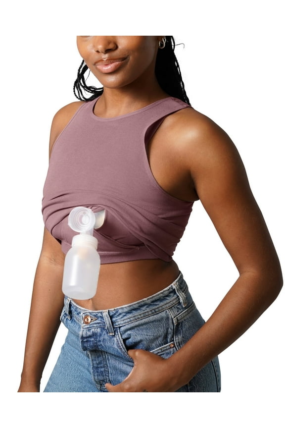 Sublime Hands-Free Pumping Longline Bra | Nursing Tank Tops (Twilight, Large Busty)