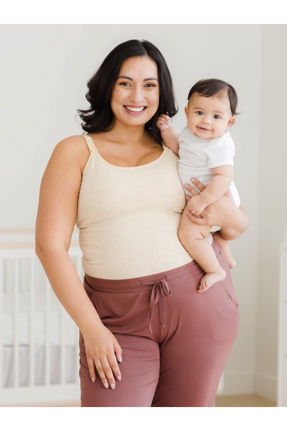 Sublime Pumping & Nursing Cami, Hands Free, Nursing Tank Tops Adjustable Pumping Bra with Easy Clip (Oatmeal Heather, X-Large-Busty)