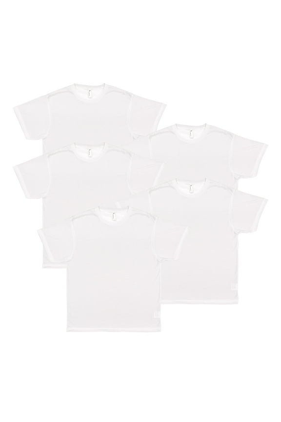 Men's 100% Polyester Crew Neck Short Sleeve Sublimation Tee , Pack of 5- White, Large