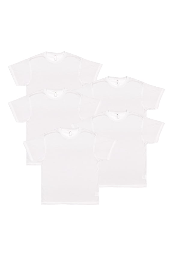 Men's 100% Polyester Crew Neck Short Sleeve Sublimation Tee , Pack of 5- White, Medium