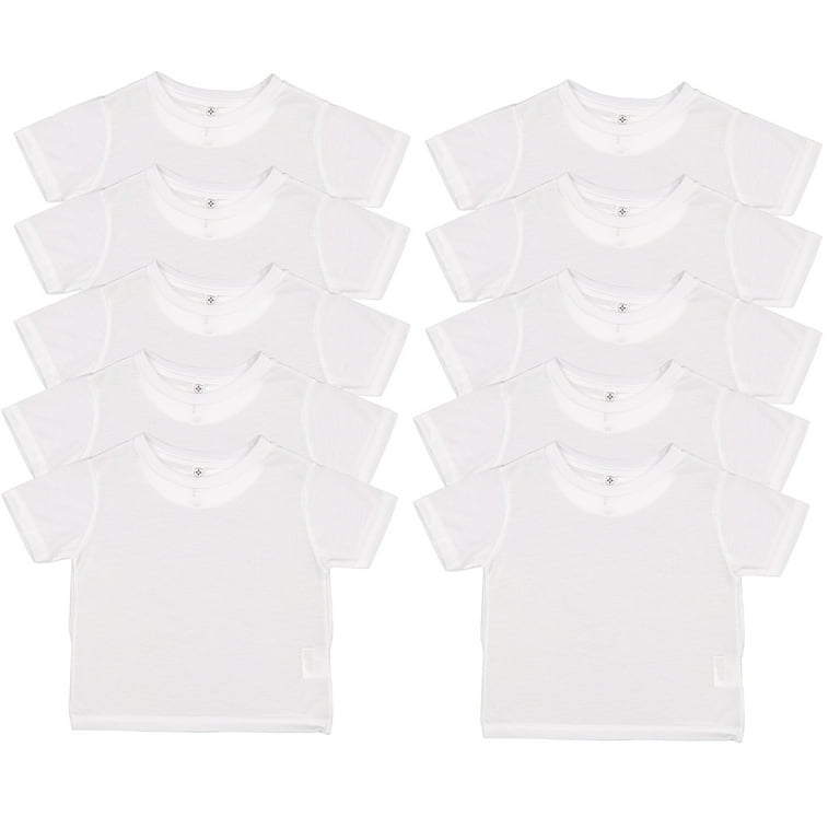 Sublivie Toddler 100% Polyester Crew Neck Short Sleeve Sublimation T-Shirt  , Pack of 10- White, 4T