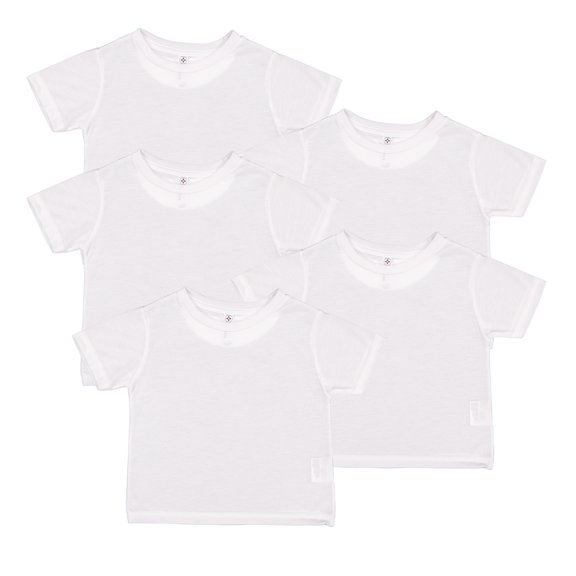 Sublivie Toddler 100% Polyester Crew Neck Short Sleeve Sublimation T-Shirt , Pack of 5- White, 2T