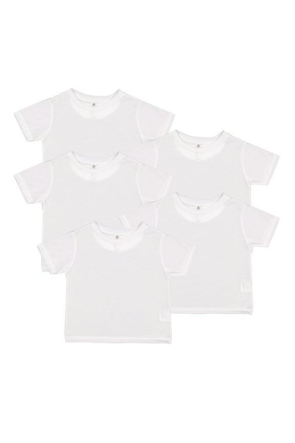 Toddler 100% Polyester Crew Neck Short Sleeve Sublimation T-Shirt , Pack of 5- White, 2T