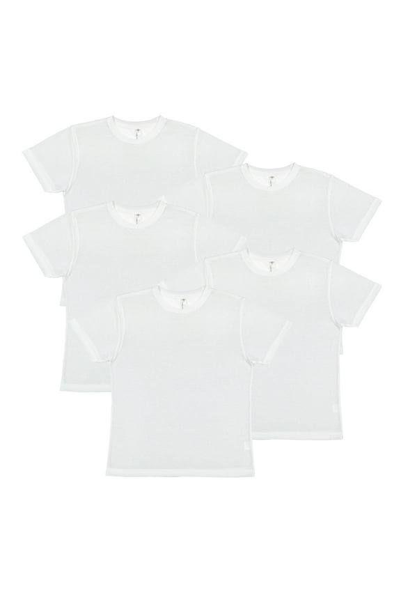 Youth 100% Polyester Crew Neck Short Sleeve Sublimation Tee , Pack of 5- White, Large
