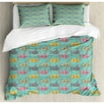 thumbnail image 1 of Submarine Queen Size Duvet Cover Set, Colorful Cartoon Submarines Under the Sea Nautical Fun Pattern for Kids Nursery, Decorative 3 Piece Bedding Set with 2 Pillow Shams, Multicolor, by Ambesonne, 1 of 3
