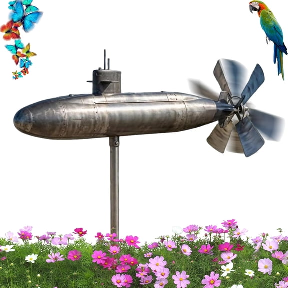Submarine Wind Spinner, Rotating Submarine Yard Spinner with Spins Blades, Motion Art Wind Sculpture for Patio, Outdoor Garden Decorative Windmill, Propeller Windmill for Front Yard Porch Backyard