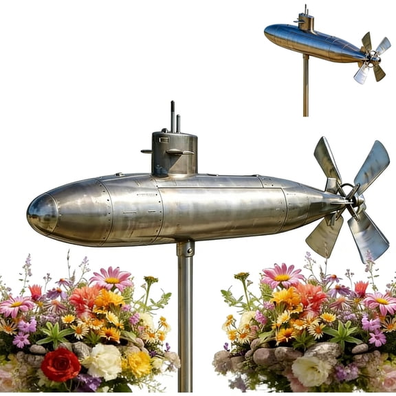 Submarine Wind Spinner, Wind Spinner Outdoor Garden Decor, Rotating Submarine Yard Spinner with Spin Blades, Motion Art Wind Sculpture for Patio, Propeller Windmill (A 1PCS)