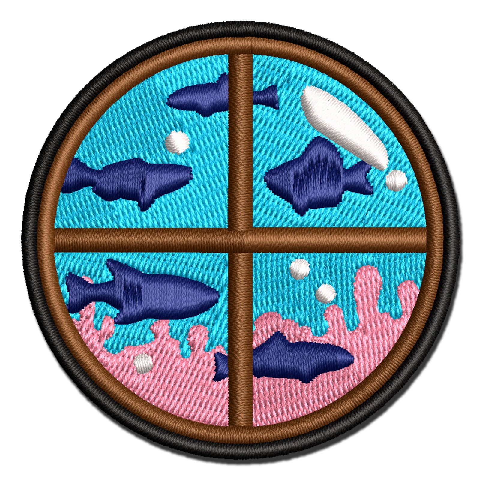 Submarine Window Underwater Fish Applique Multi-Color Embroidered Hook & Loop Patch - 3.5 Inch Large