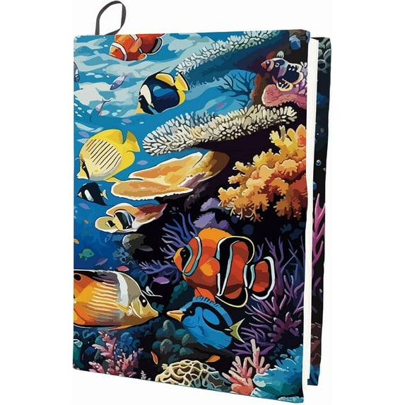 Submarine World Stretchable Book Cover Fish Washable Reusable Large Nylon Book Protector Elastic Notebook Wraps Suitable for Hardcover Books Classroom Students