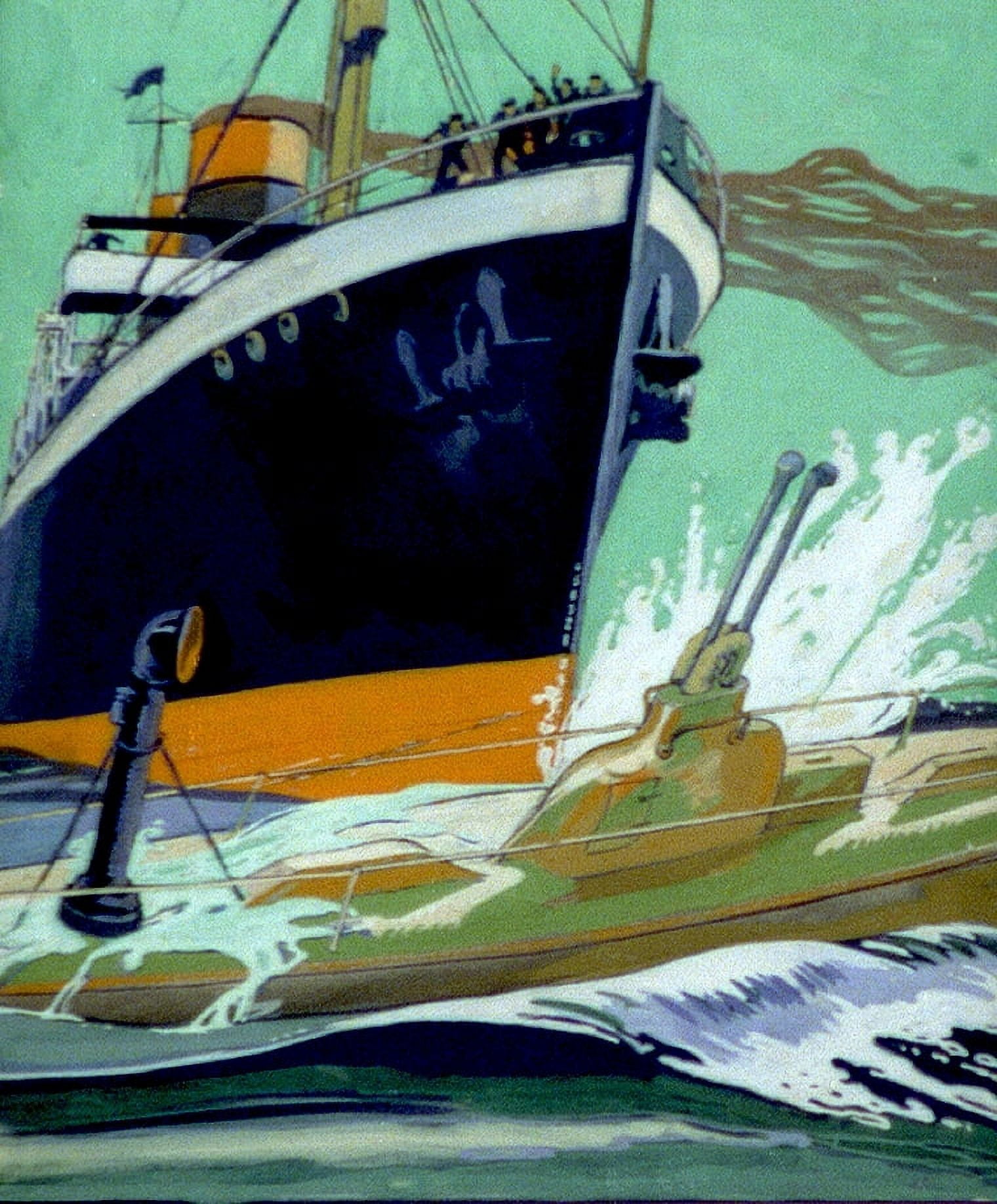 Submarine passing ship 1915 Canvas Art - Edward Penfield (18 x 24)