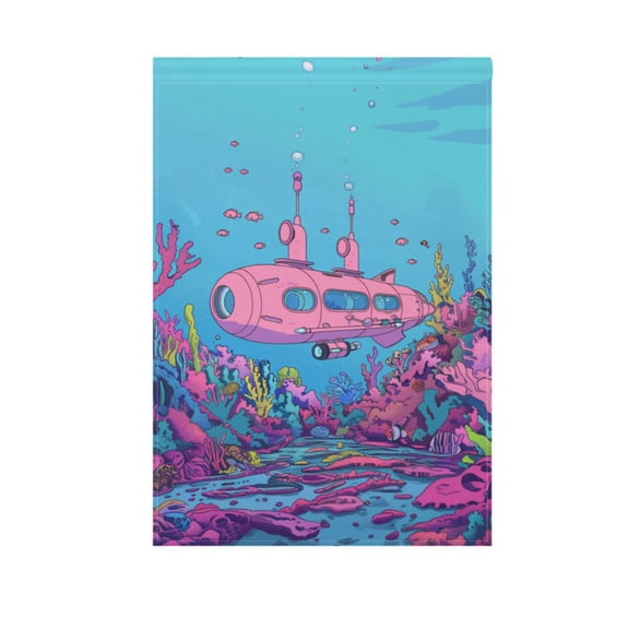 Submarines and Coral Garden Flag House Banner 12" x 18" Double Sided Outdoor Yard Decoration