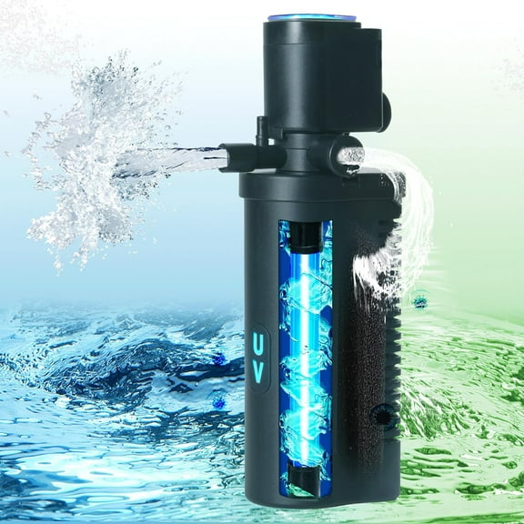 Submersible Aquarium Filter with 5W UV Light for 20-75 Gallon Tank 200GPH Internal Power Filter for Freshwater Saltwater Turtle Tanks Green Clean Machine Crystal Clear Water
