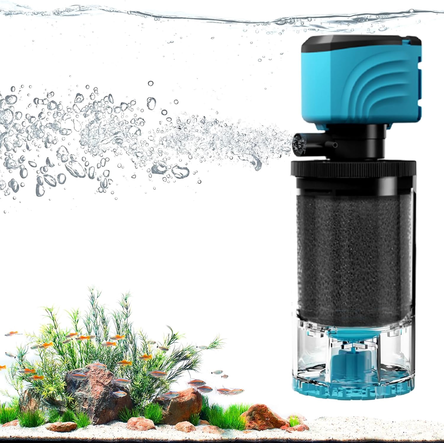 Submersible Aquarium Filter, Upgraded 15-50 Gallon Fish Tank Filter with Fish Guard, 220GPH Internal Whisper Pump, Fresh/Saltwater, Debris Tray, Check Valve