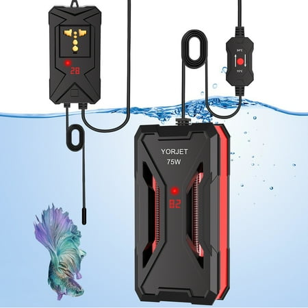 Submersible Aquarium Heater 75W Adjustable Automatic Thermostat Fish Tahk Heater Submersible Thermostat Suitable for Freshwater with Over Tempera Tlire Controller Dual Protection