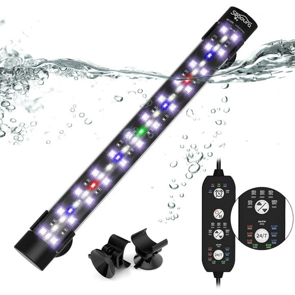 Submersible Aquarium Light for 12 to 23 Inch Fish Tank, 24/7 Cycle Fish Tank Light with Timer, Aquarium Plant Light with Full Spectrum+7 Single Colors, Auto On/Off, Adjustable Brightness