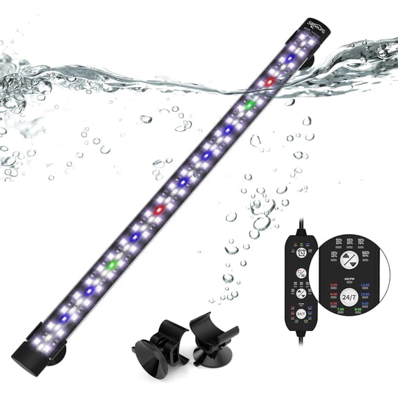 Submersible Aquarium Light for 20 to 35 Inch Fish Tank, 24/7 Cycle Fish Tank Light with Timer, Aquarium Plant Light with Full Spectrum+7 Single Colors, Auto On/Off, Adjustable Brightness