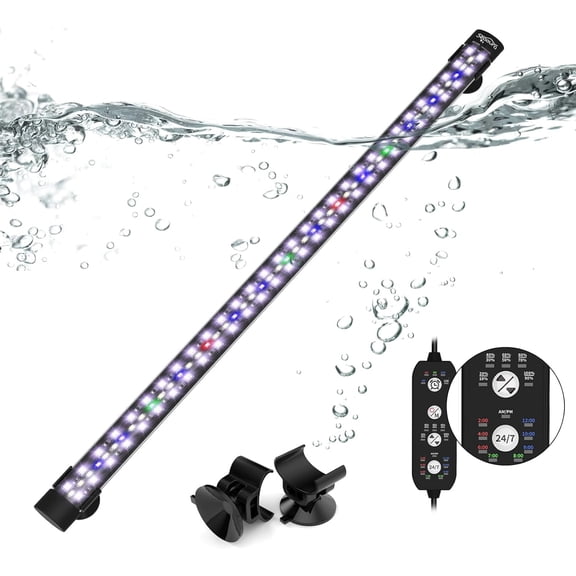 Submersible Aquarium Light for 24 to 43 Inch Fish Tank, 24/7 Cycle Fish Tank Light with Timer, Aquarium Plant Light with Full Spectrum+7 Single Colors, Auto On/Off, Adjustable Brightness