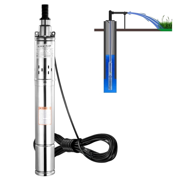 Submersible Deep Well Water Pump, Stainless Steel, with 49.2 ft Cable Length