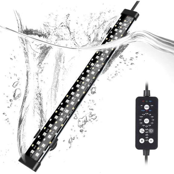 Submersible LED Aquarium Light, 17W 19in 24/7 Mode Fish Tank Light with 5 Rows Beads, with Timer 9 Colors and Adjustable Brightness, Full Spectrum IP68 Waterproof Light for Fish Tank 20-35 inch
